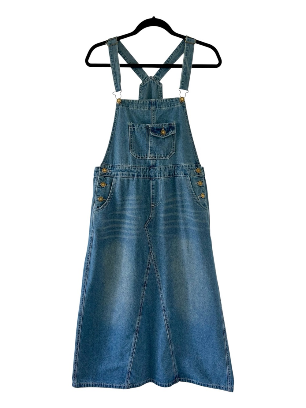 Women's Vintage Denim Overall Dress Distressed A-Line Pinafore Bib Jean Size M - Picture 2 of 3